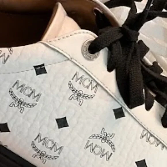 MCM White Black Logo Low-Top Sneakers - Picture 4 of 13